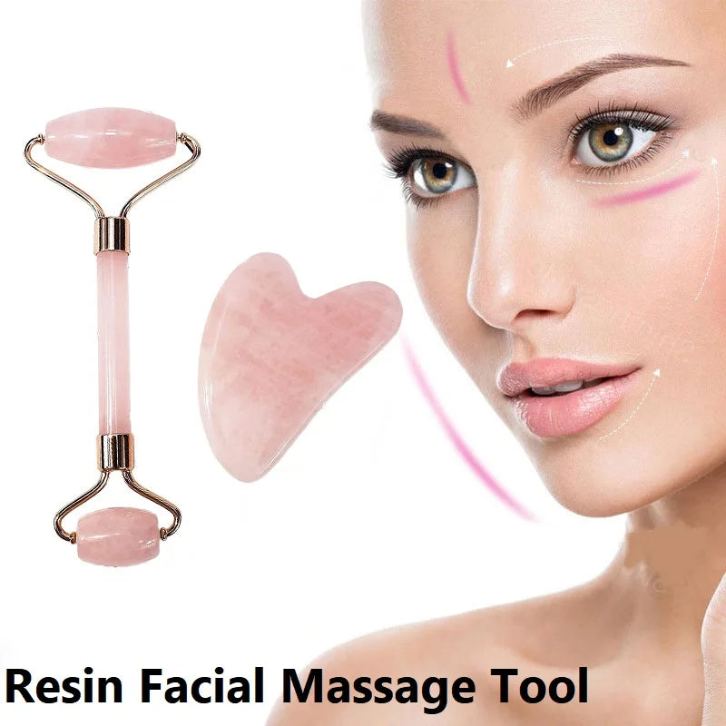 New 2PCS Gua Sha Facial Stone Facial Massager Roller Skin Care Tools Gousha Stone for the Face Roller Gouache Scraper LBHL07