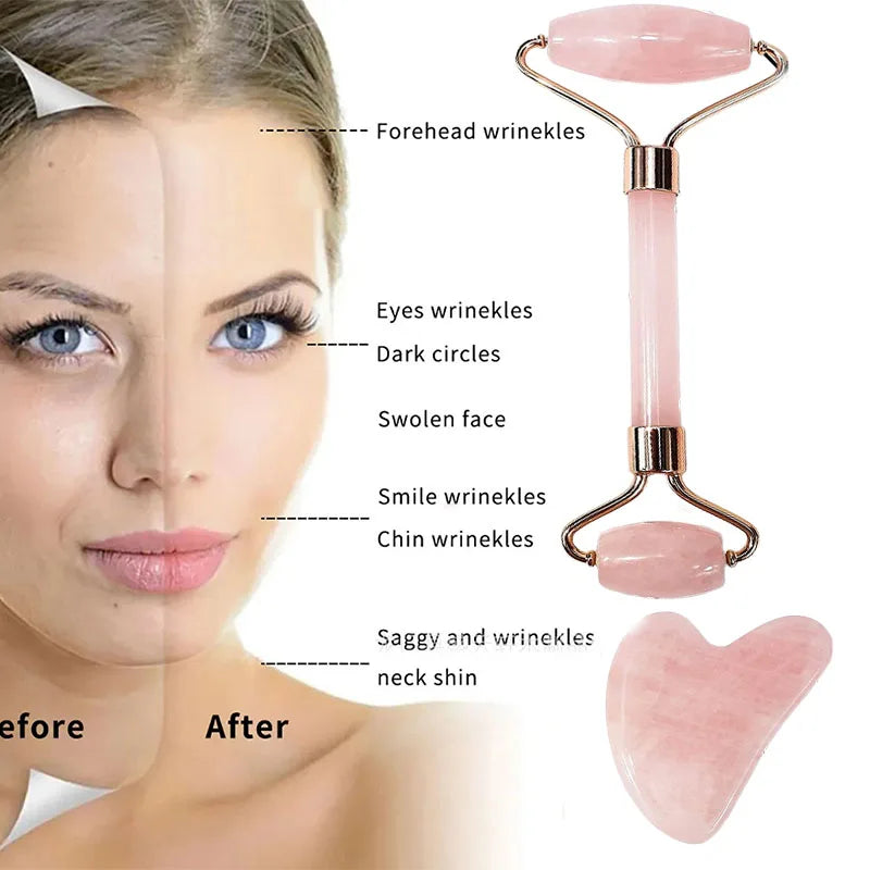 New 2PCS Gua Sha Facial Stone Facial Massager Roller Skin Care Tools Gousha Stone for the Face Roller Gouache Scraper LBHL07